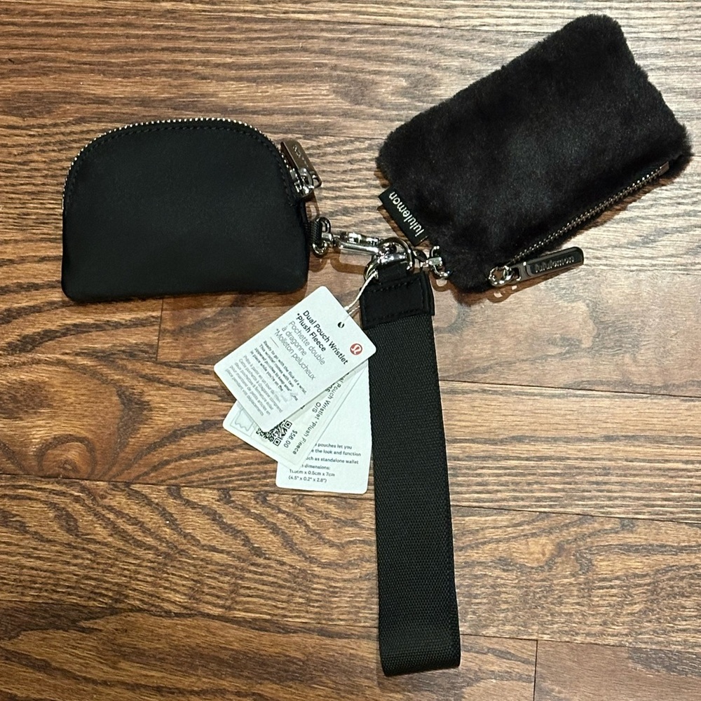 Lululemon NWT Black Dual Pouch Wristlet with One Plush Pouch